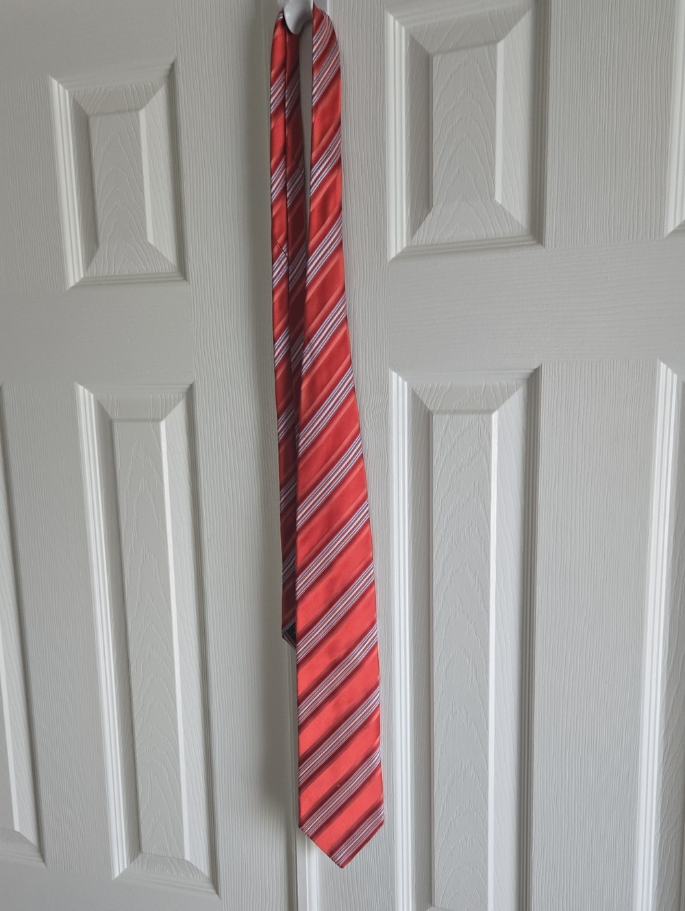 Ermenegildo Zegna Red Striped Silk Tie with White and Gray Accents